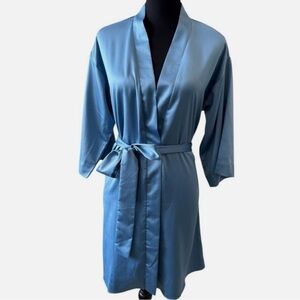 FLORA NIKROOZ Women's Blue Victoria Charmeuse Wrap Robe Size XS/S
